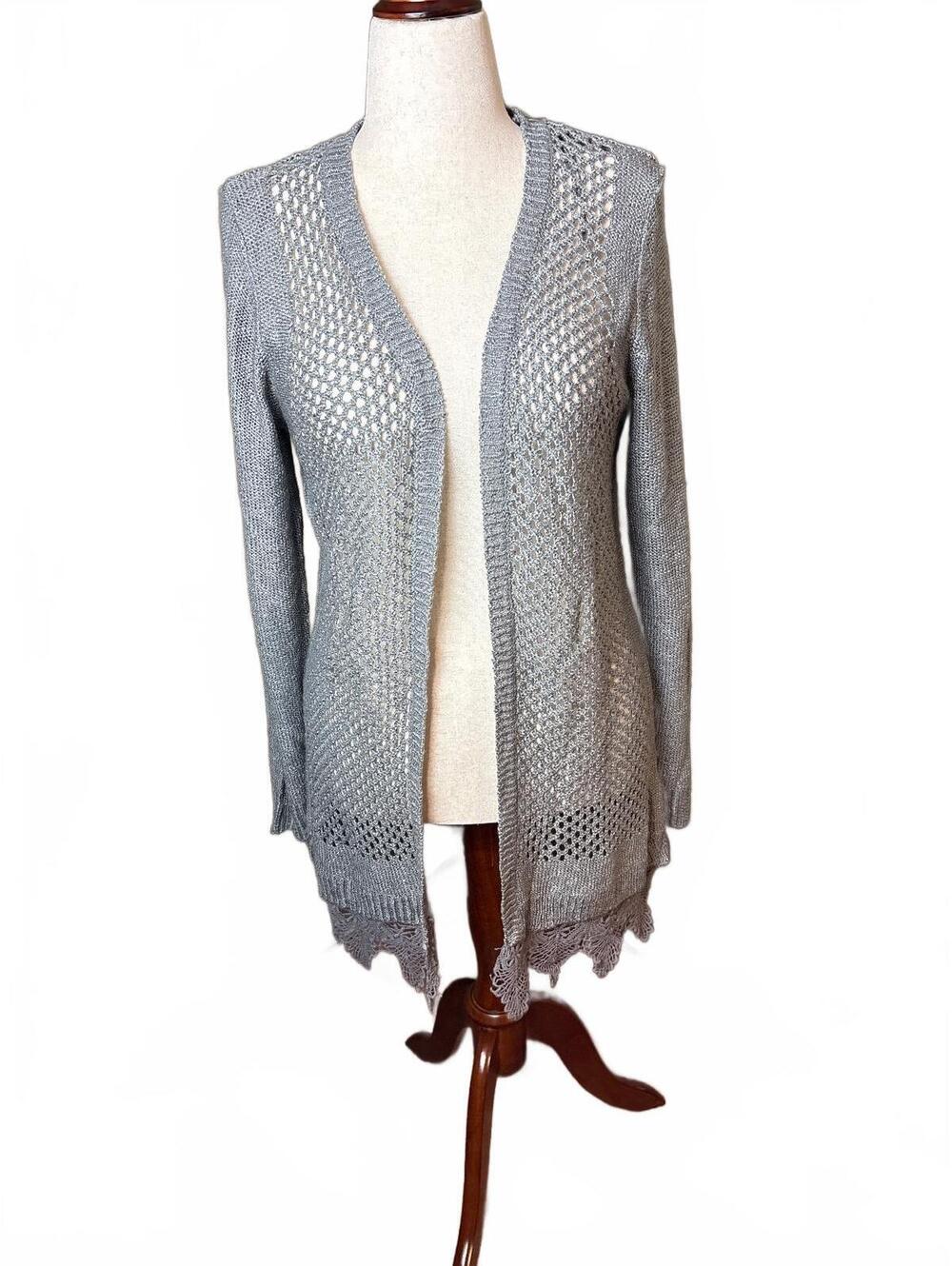 By Design Gray Open Front Knit Cardigan Sweater Large
